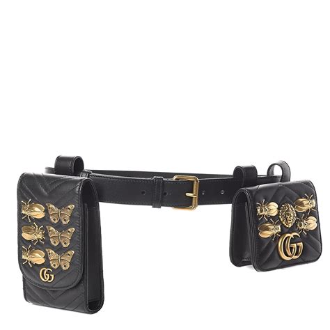 Gucci Animal Studs GG Marmont Belt Matelasse Black 